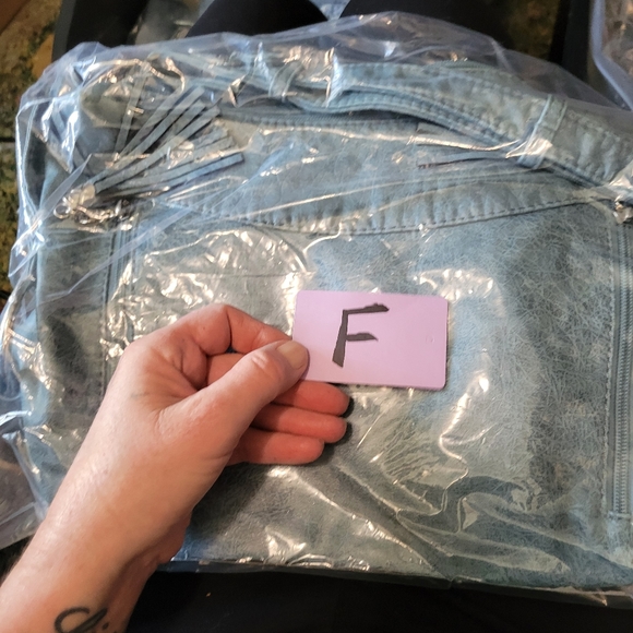 Used pretty greyish blue shoulder bag with silver tone hardware good cond - Picture 12 of 12